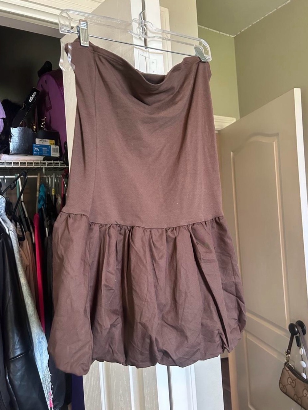 Target Brown Strapless Bubble Hem Mini Dress